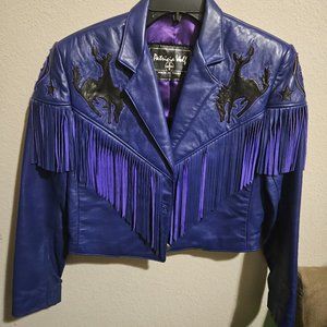 Vintage Patricia Wolf Leather crop jacket with Fringe - Blue (Rodeo)